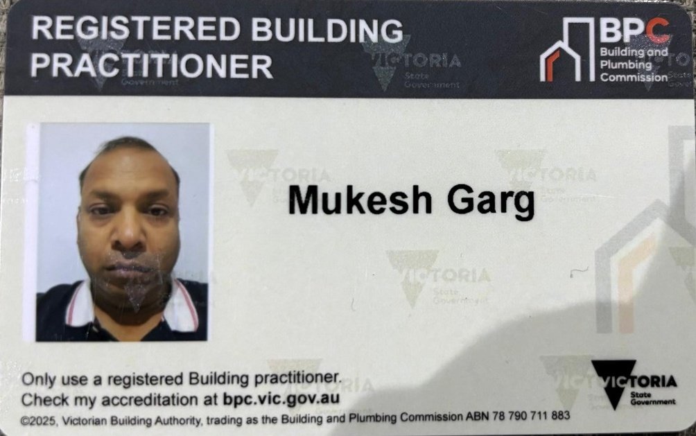 Max Mukesh Garg Victorian Registered Building Practitioner Licence